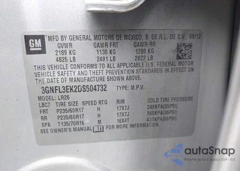 2013 Chevrolet Captiva Sport Lt z USA, uszkodzony, nr VIN 3GNFL3EK2DS504732